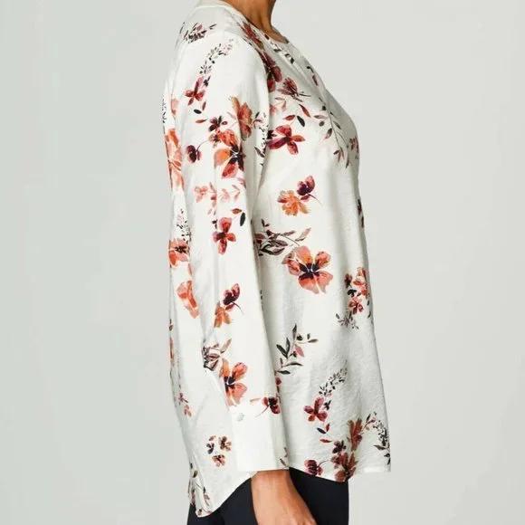 J. Jill Floral Tunic Pullover Top Ivory Red Women's Size Medium H10277 - Picture 8 of 9